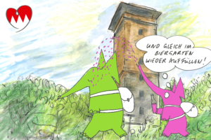 Diesmal hat unser Fühfant Verstärkung bekommen: Kleefant hat sich ihm angeschlossen. Gemeinsam sind sie auf die Alte Veste im Zirndorfer Stadtwald.