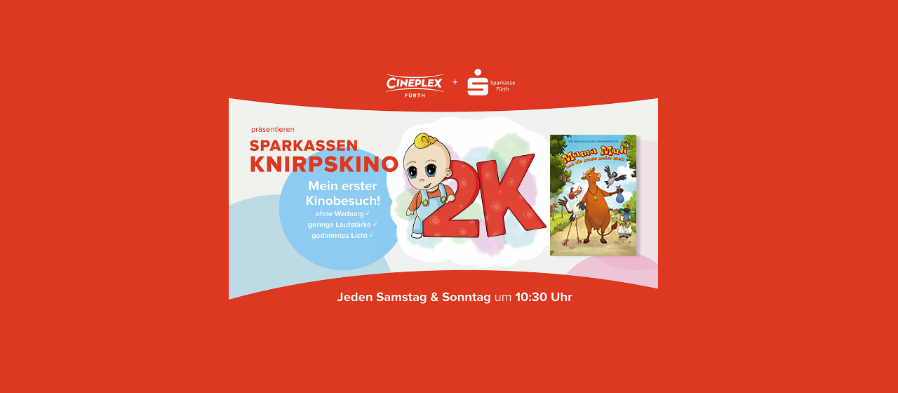 Das Knirpskino: Ausgewählte Kinderfilme ohne Werbung. Jeden Samstag und Sonntag um 10:30 Uhr. Im März „Mama Muh und die große weite Welt“