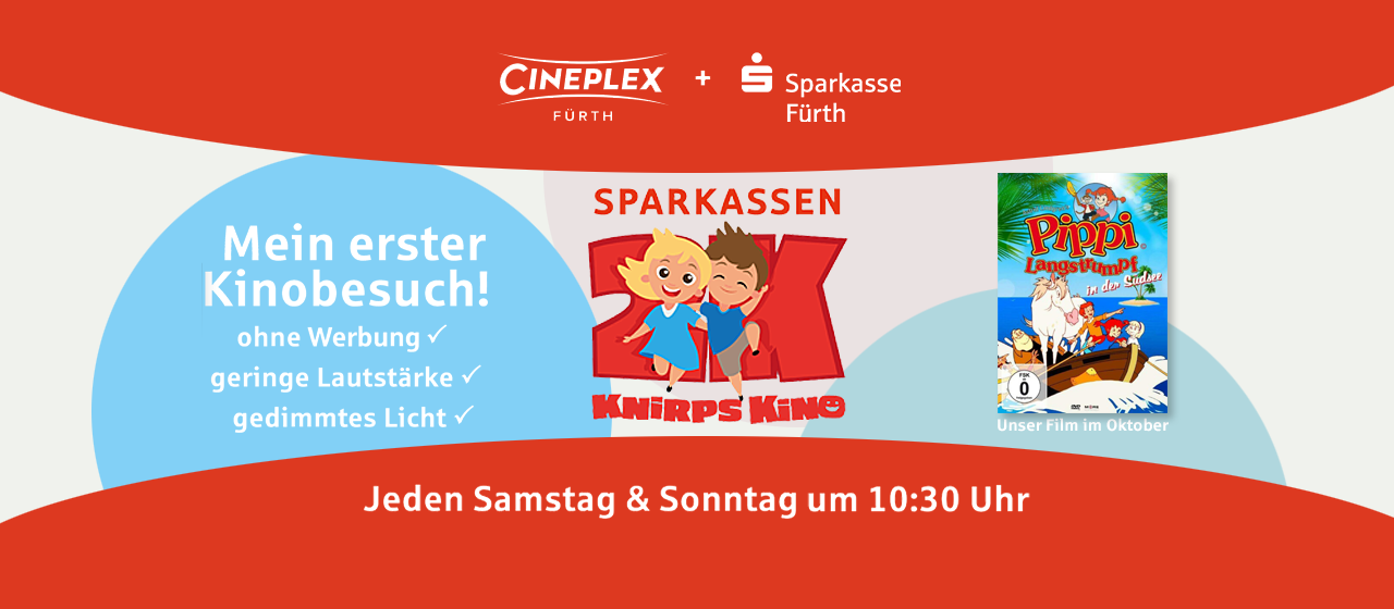 Knirpskino: Ausgewählte Kinderfilme ohne Werbung. Jeden Samstag & Sonntag. Film im September: „Pippi Langstrumpf in der Südsee“.