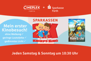 Knirpskino: Ausgewählte Kinderfilme ohne Werbung. Jeden Samstag & Sonntag. Im März: Der kleine Rabe Socke - Suche nach dem verlorenen Schatz