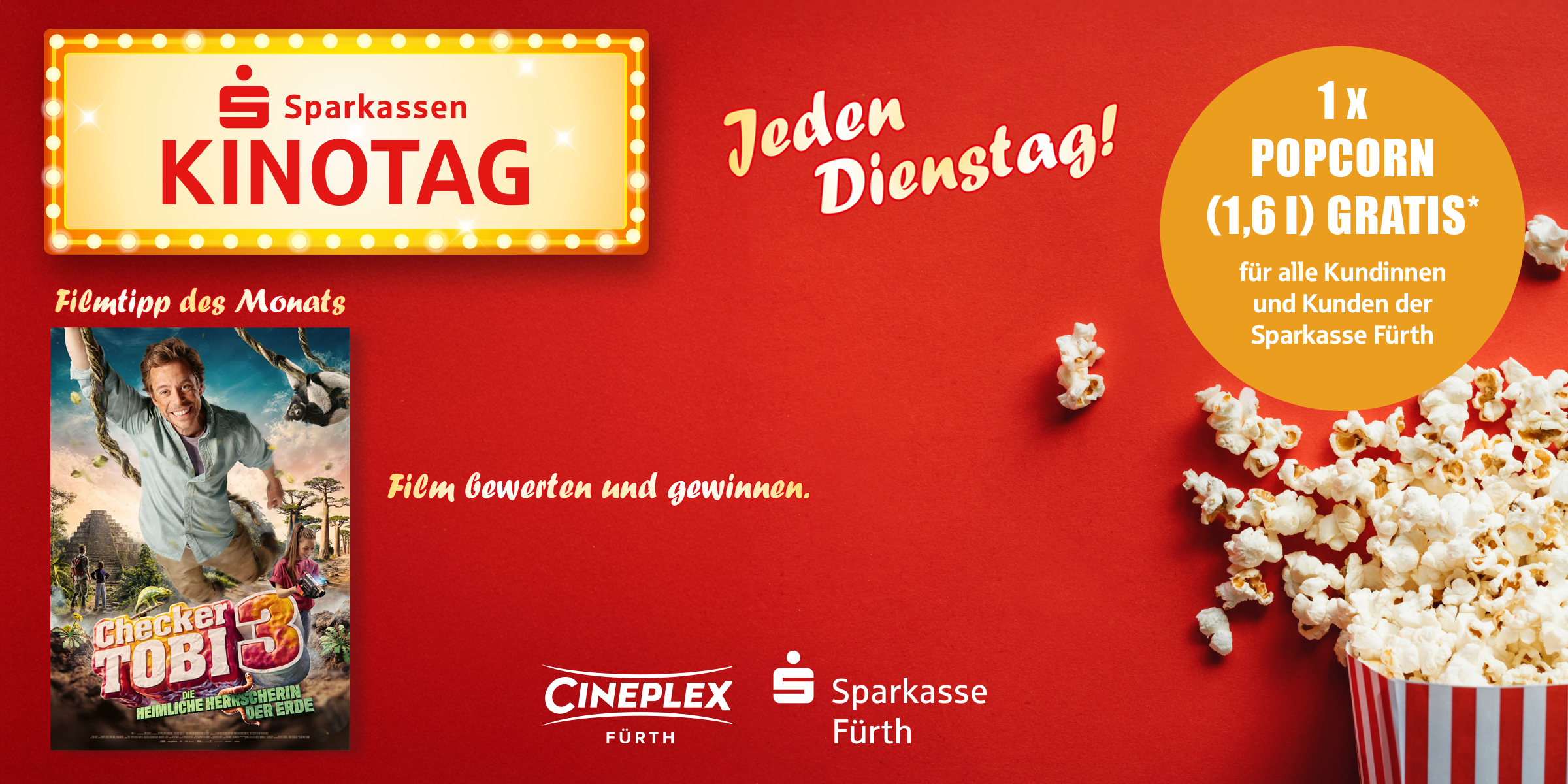 Filmplakat zum Sparkassen-Kinotag im Cineplex Fürth.