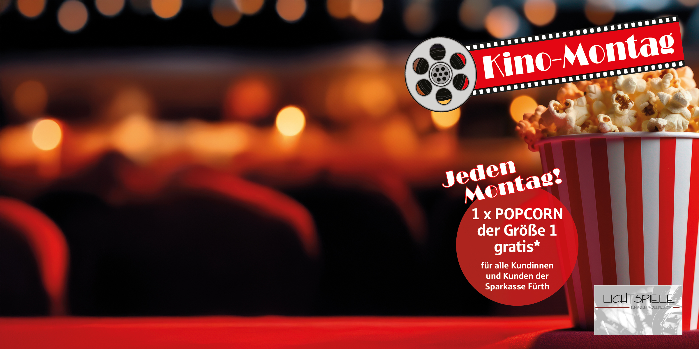 Zu jedem gekauften Ticket, das mit einer Sparkassenkarte bezahlt wurde gibt es eine Tüte Popcorn gratis dazu. | Lichtspielen Großhabersdorf