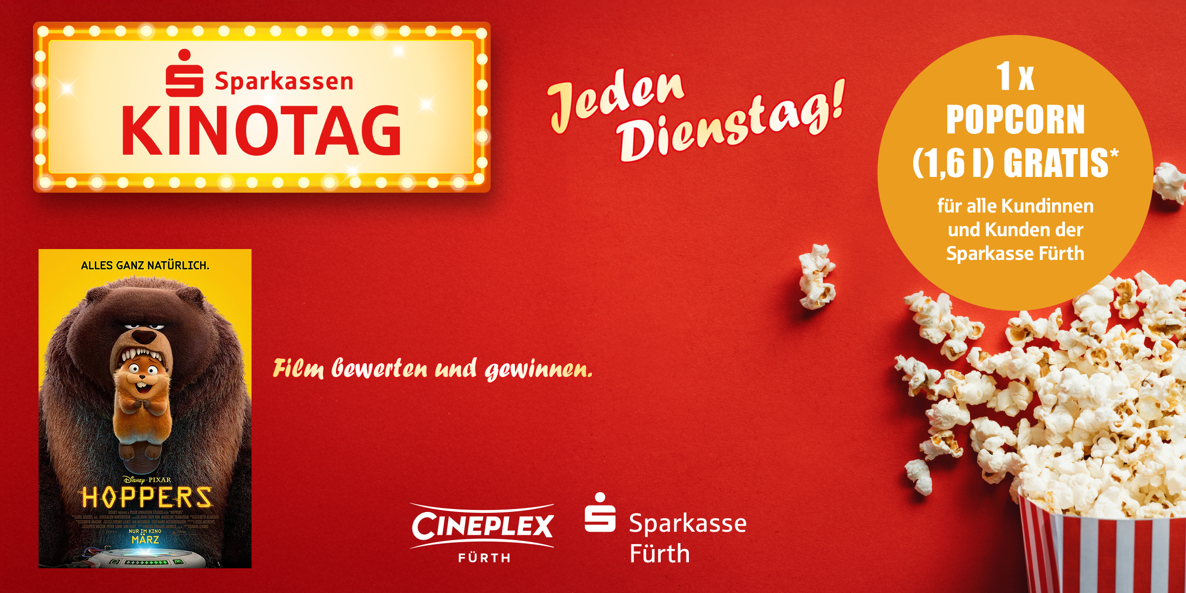Dienstags heißt es: Film ab zum Sparkassen-Kinotag! Im Anschluss unseren Filmtipp bewerten und gewinnen - viel Glück.